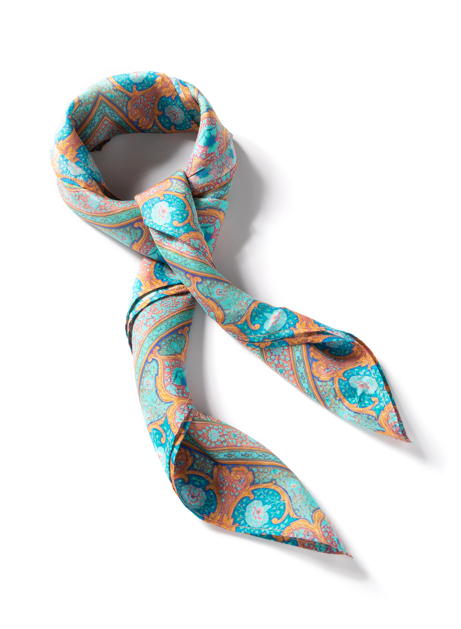 Navy, Royal, and Sky Blue Paisley Print Silk Scarf 