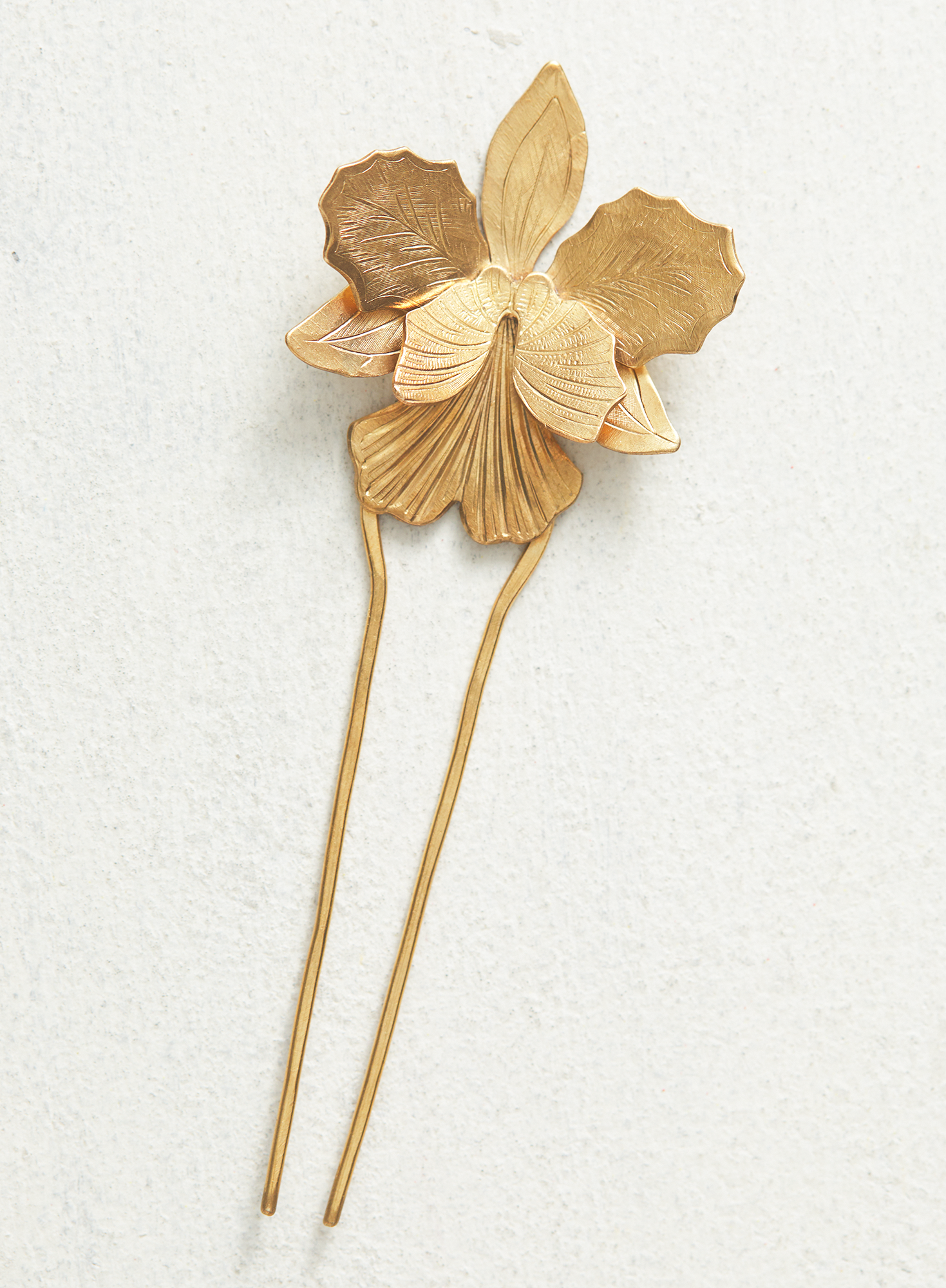Golden Orchid Hair Pin in Brass by Peruvian Connection | Raw Brass
