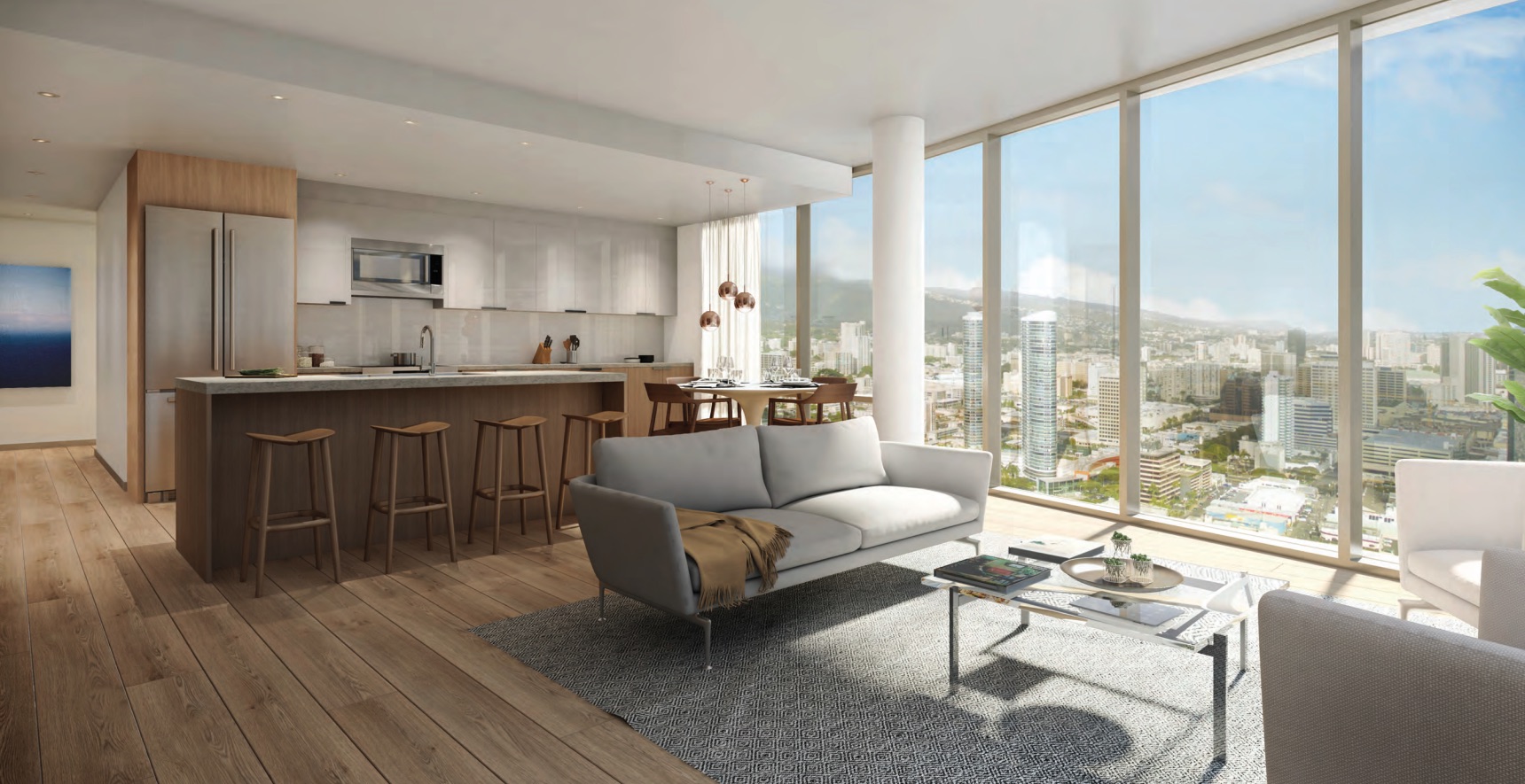 High rise residential apartment with wood flooring