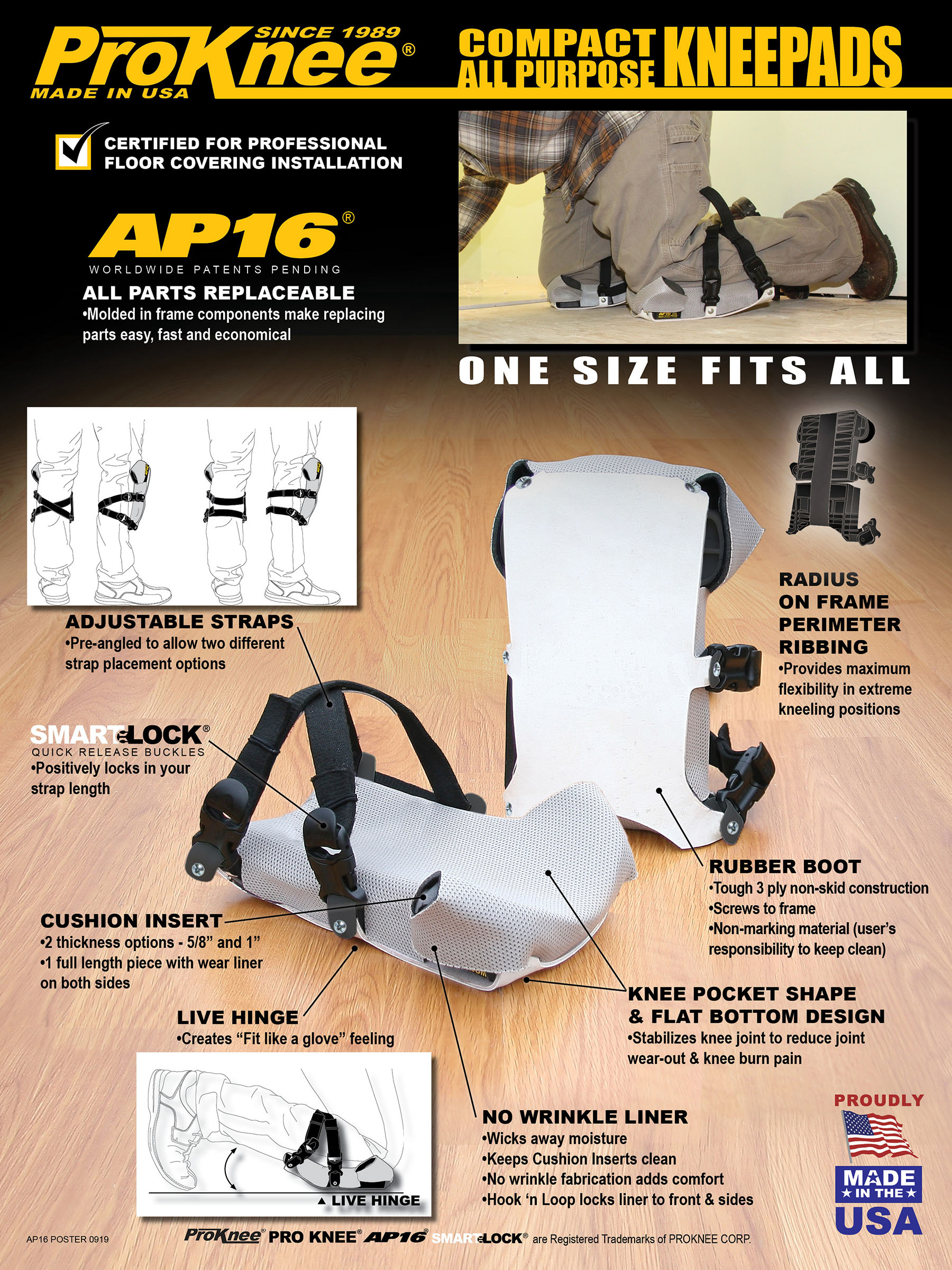 ProKnee All Purpose AP16 KneePad with 1" Inserts
