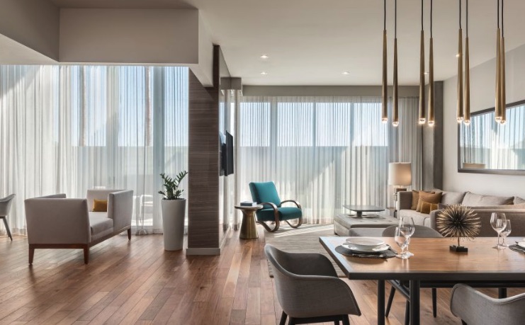 Residential apartment with wood flooring.