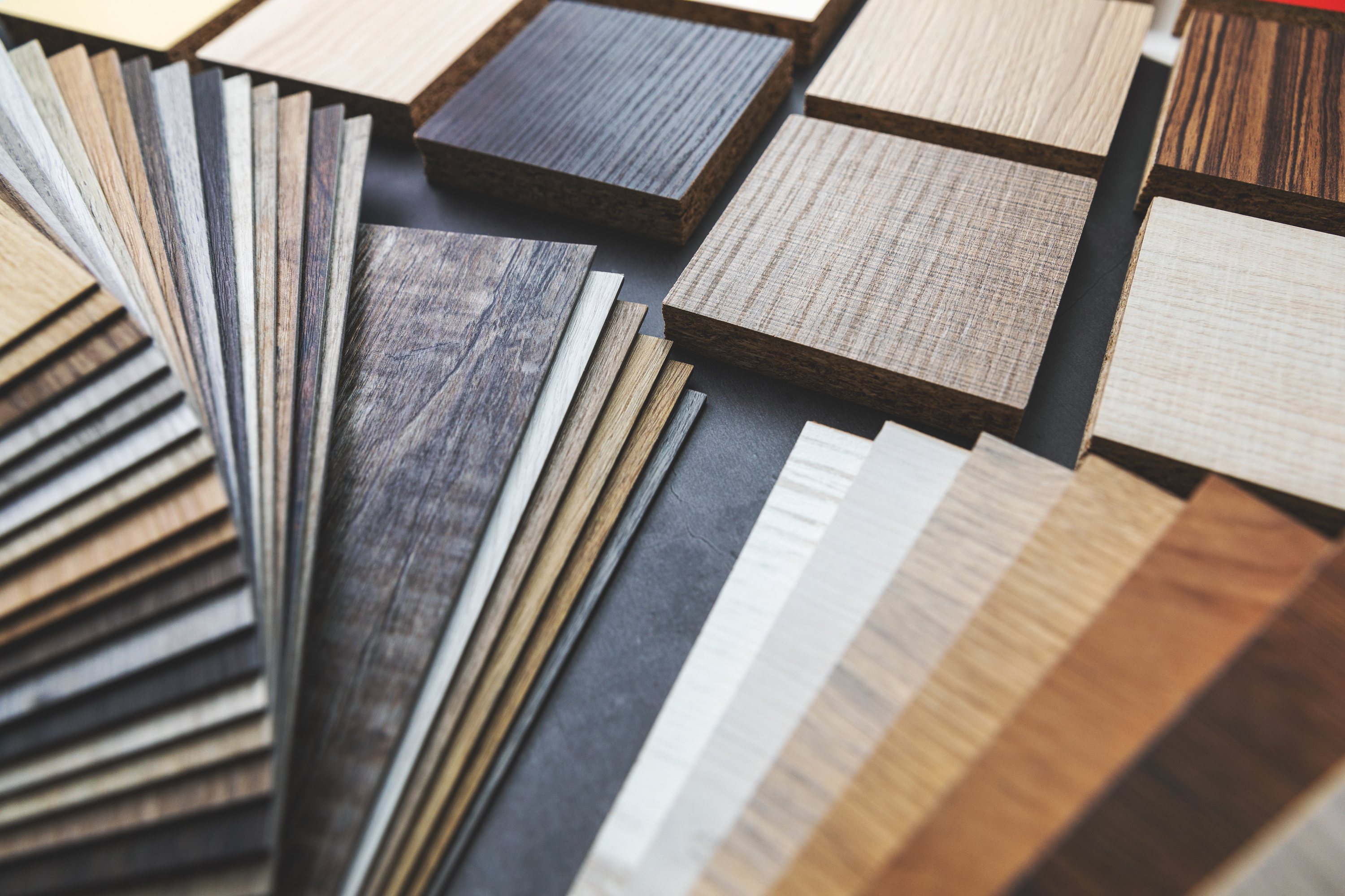 A selection of wood veneer sample swatches