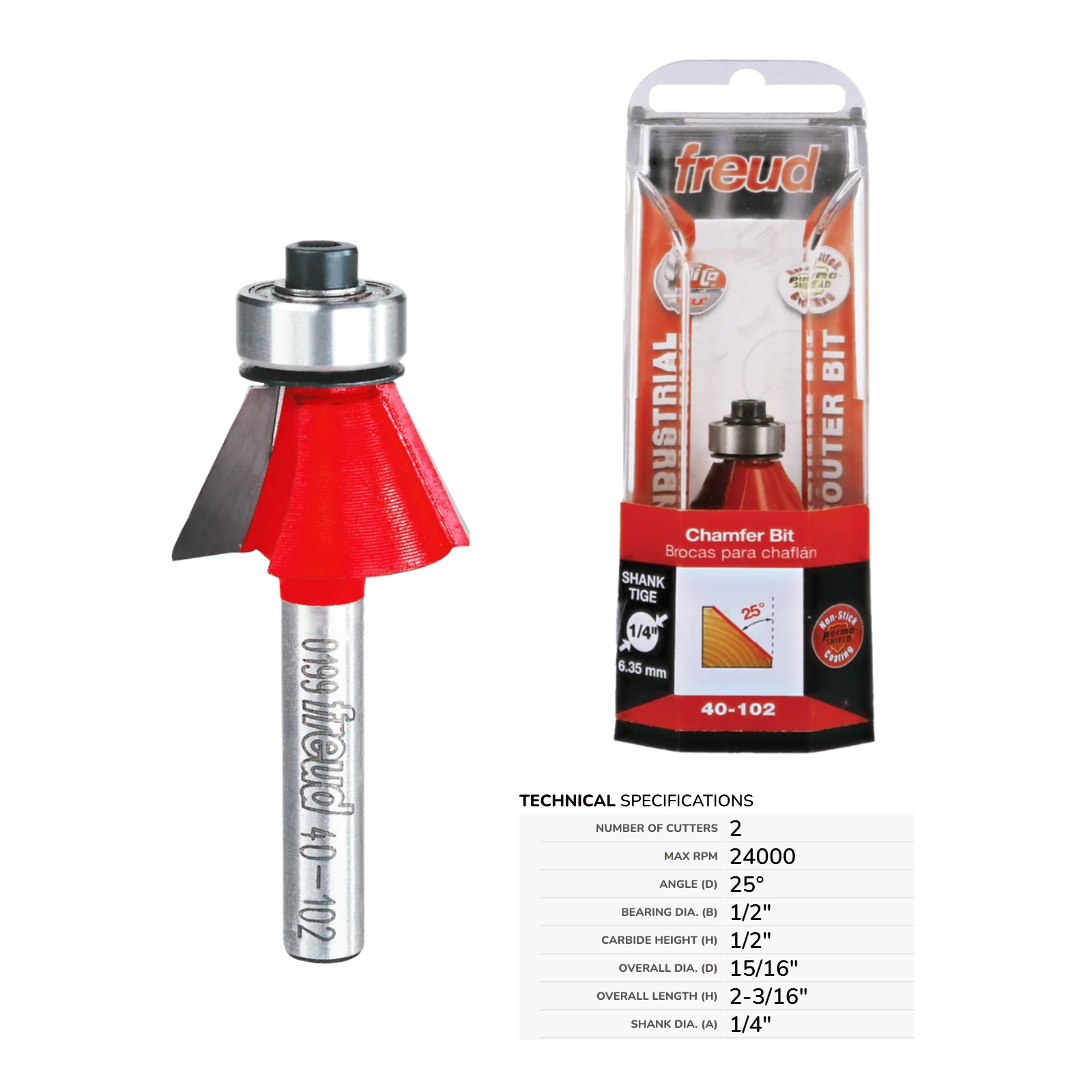 Freud Chamfer Bit ¼” Shank 25 Degree Bevel