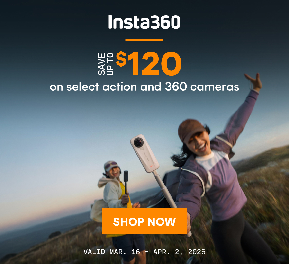Save up to $120 on select Insta360 action and 360 cameras