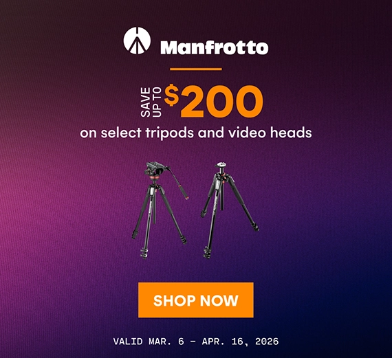 Save up yo $200 on select Manfrotto tripods and video heads