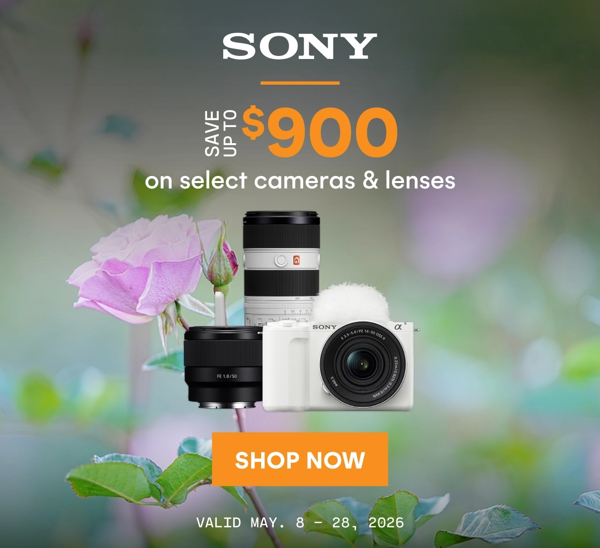 Save up to $900 on select Sony Alpha cameras and lenses