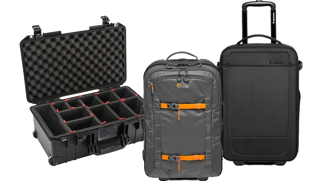 Pelican 1535 Air, Manfrotto Advanced and Lowepro Whistler RL 400 AW II Grey rolling cases