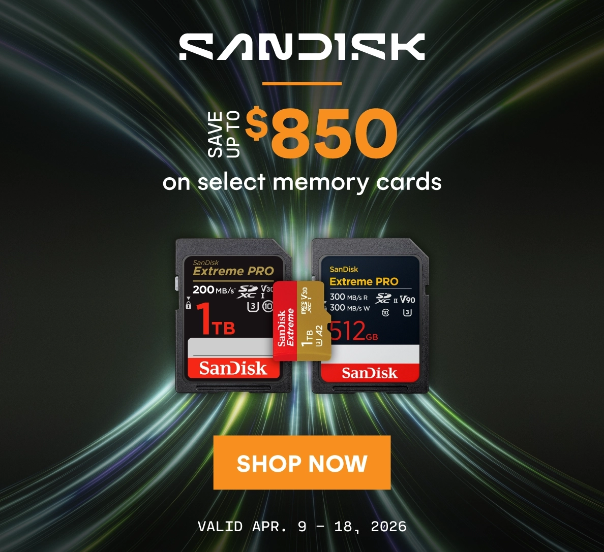 Save up to $850 on select Sandisk memory cards!