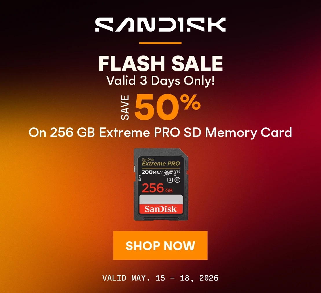 Save 50% off a 256 GB Sandisk Extreme Pro SD memory card - May 15 - 18 only!