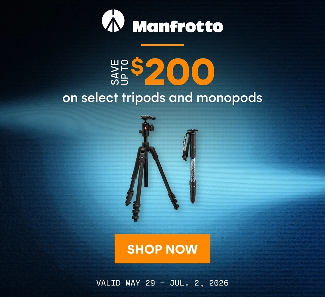 Save up to $200 on select Manfrotto tripods and monopods