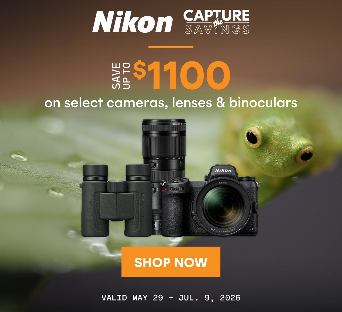 Save up to $1100 on select Nikon cameras, lenses and binoculars