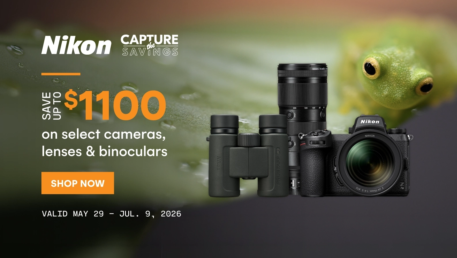 Save up to $1100 on select Nikon cameras, lenses and binoculars