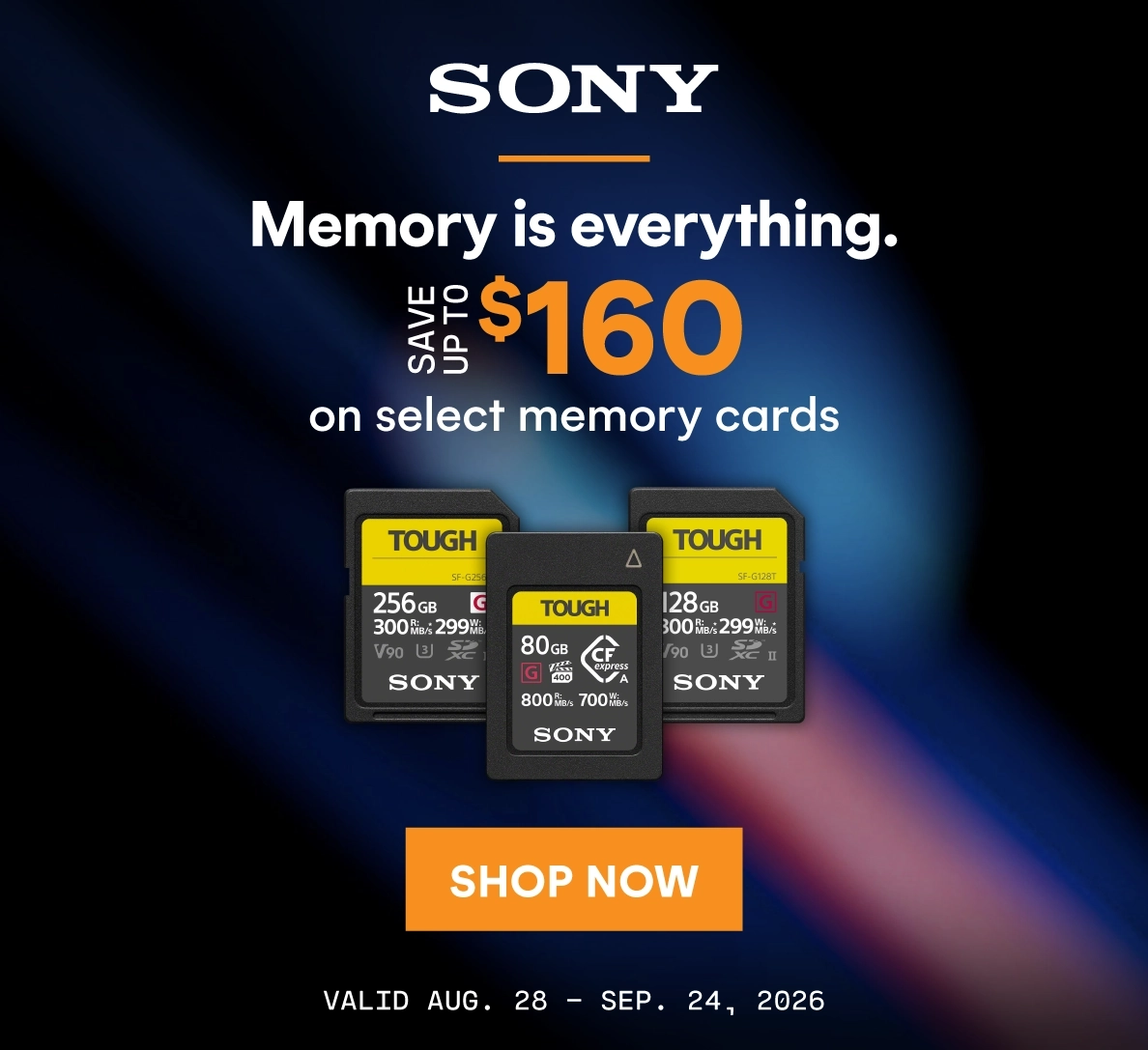Save up to $160 on select Sony memory cards