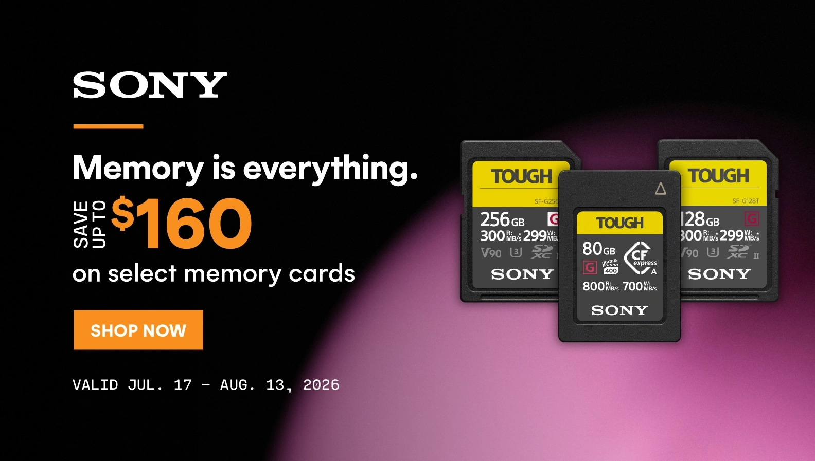 Save up to $160 on select Sony memory cards