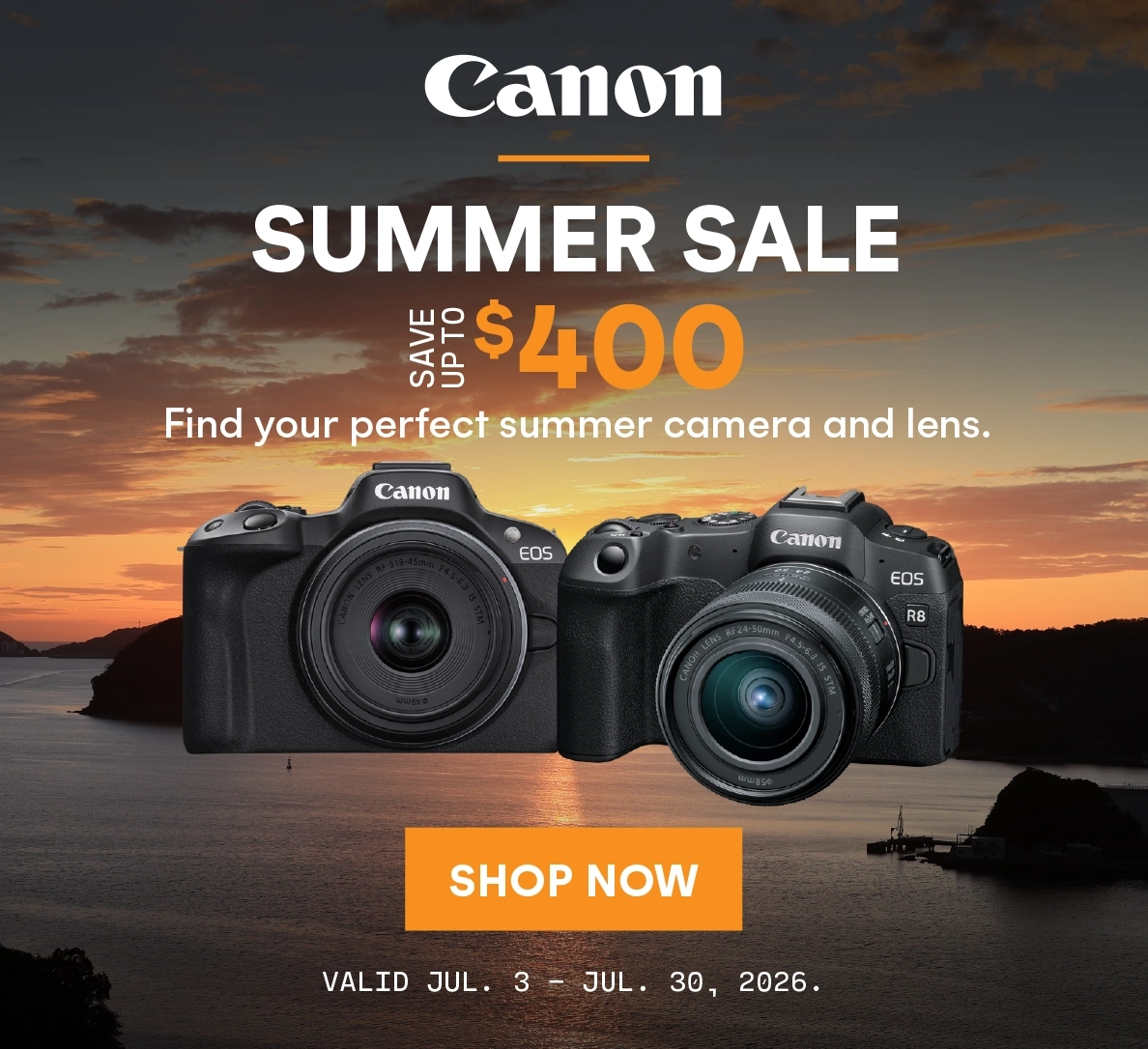 Save up to $400 on select Canon cameras and lenses