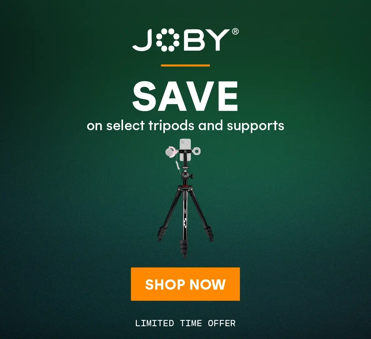 Save on select Joby tripods and supports for a limited time!