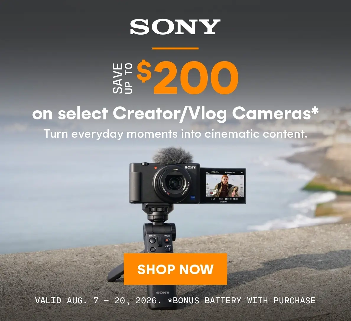 Save up to $200 on select Sony vlog cameras!