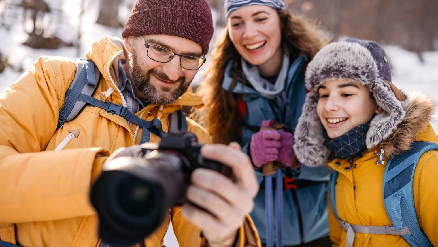A family taking photos together
