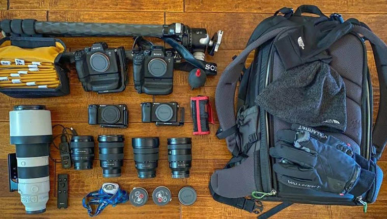 A collection of photography gear