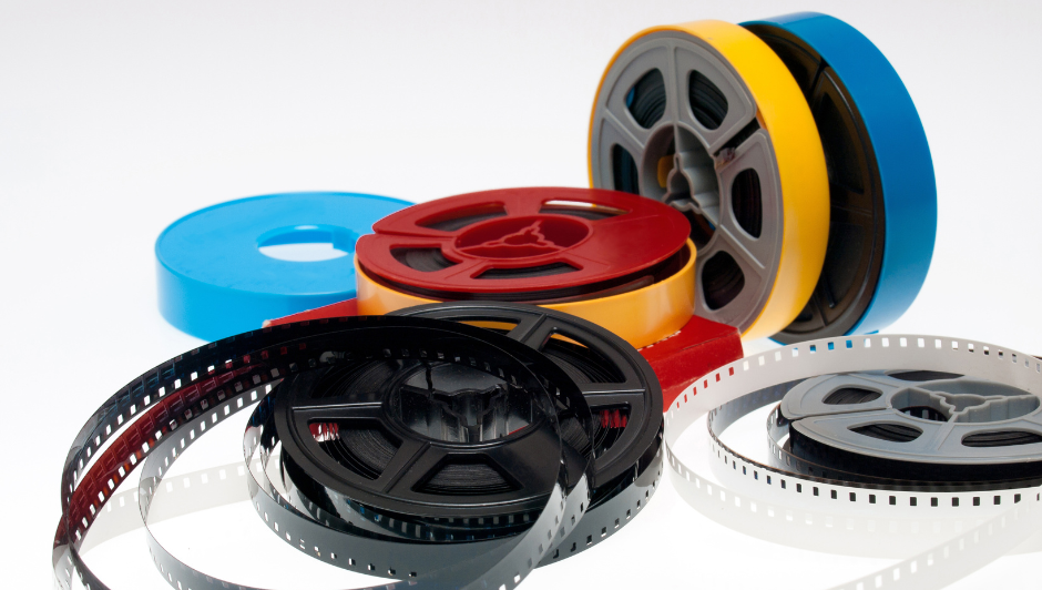 A pile of film strip reels