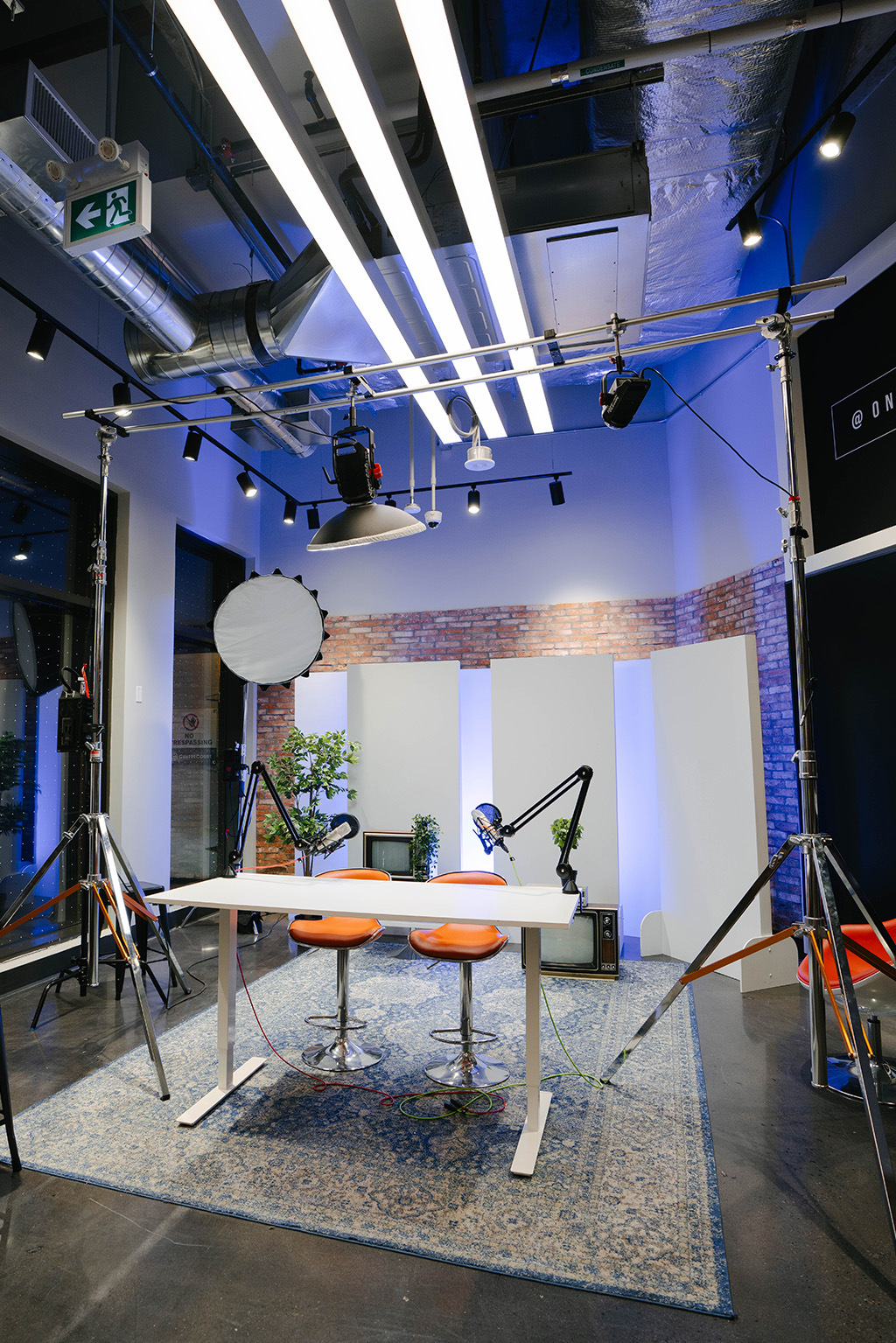 An audio and visual creative studio at night