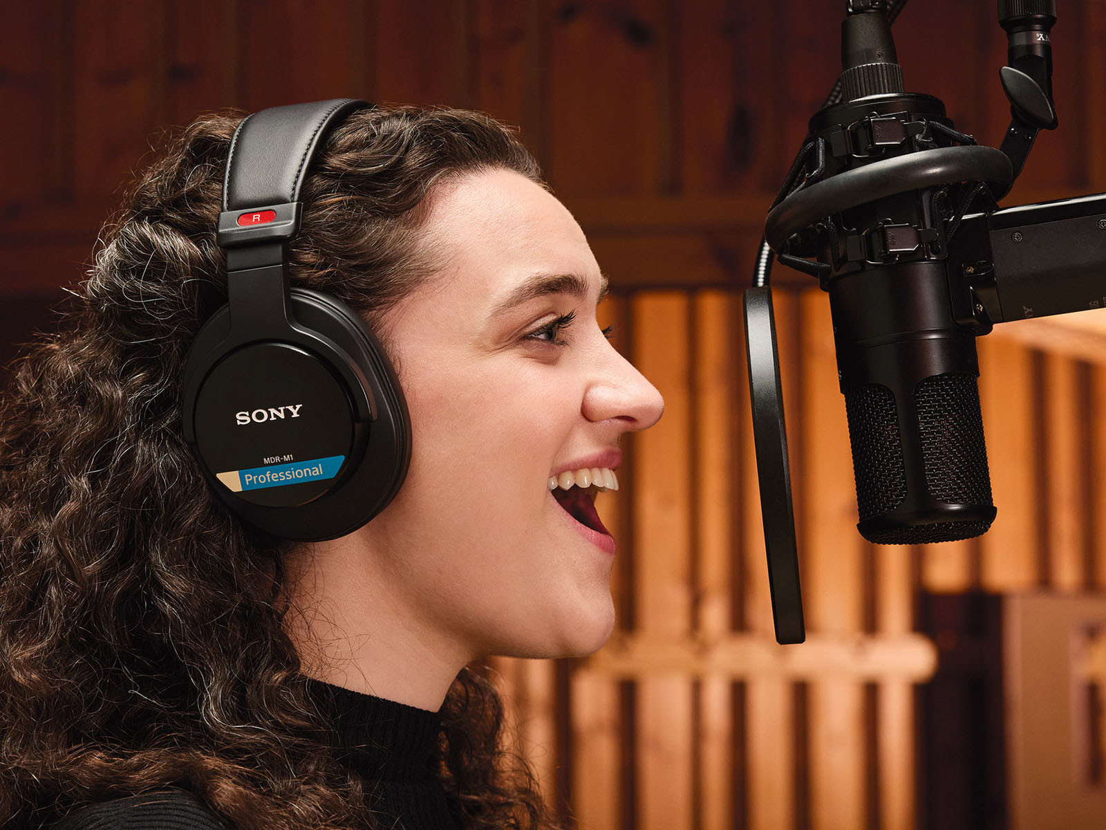 A podcaster uses Sony MDR-M1 Headphones