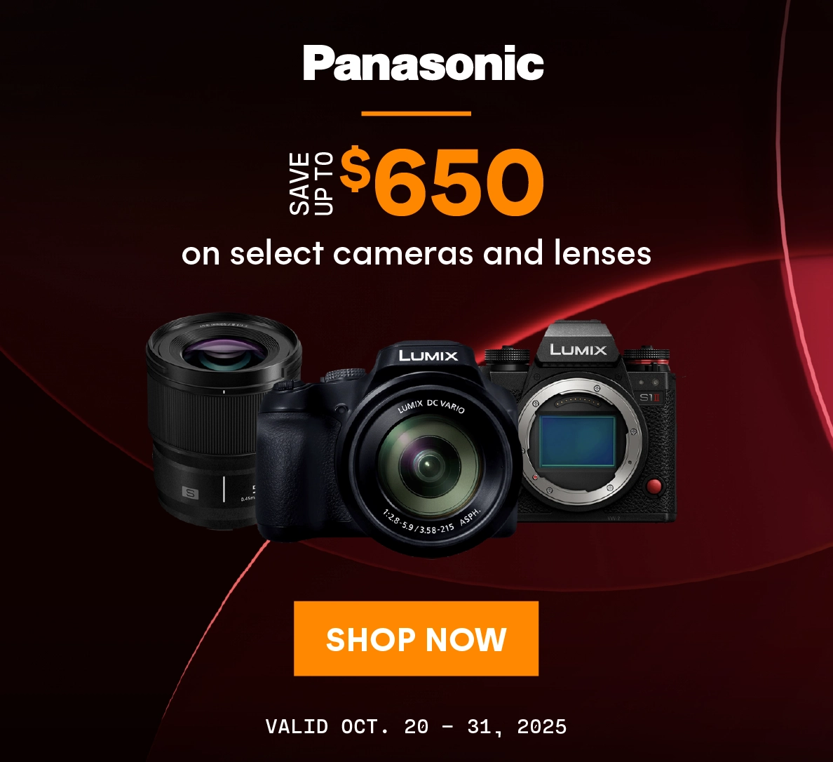 Save up to $650 on select Panasonic cameras and lenses
