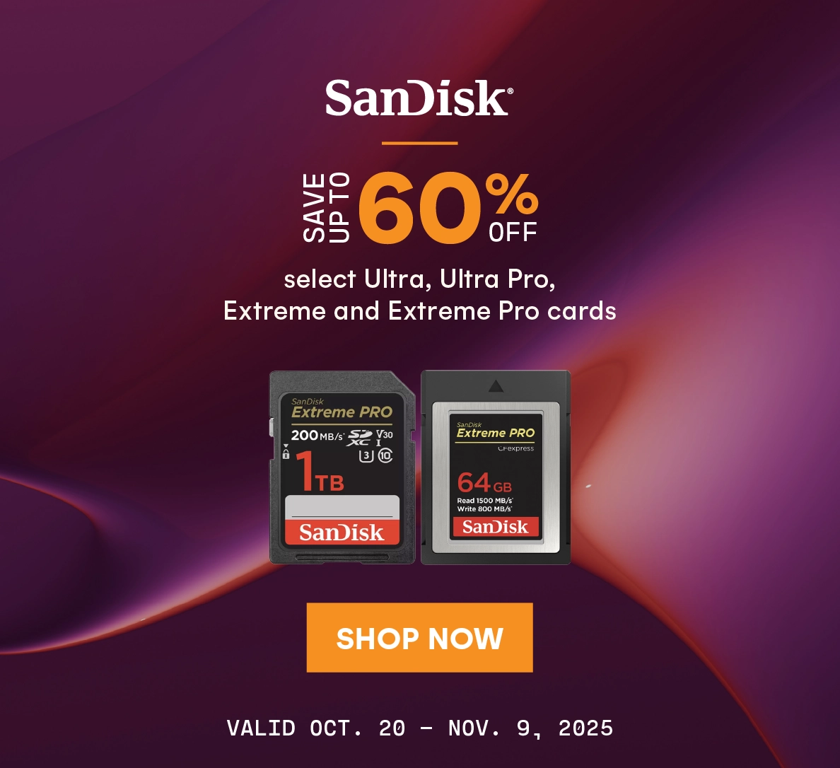 Save up to 50% on Sandisk Ultra, Ultra Pro, Extreme and Extreme Pro memory cards!