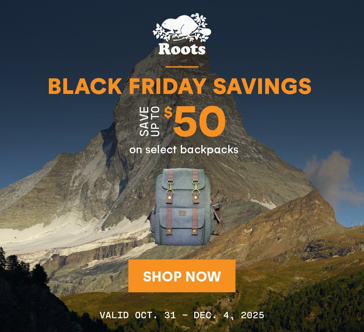Black Friday savings on select Roots Backpacks!