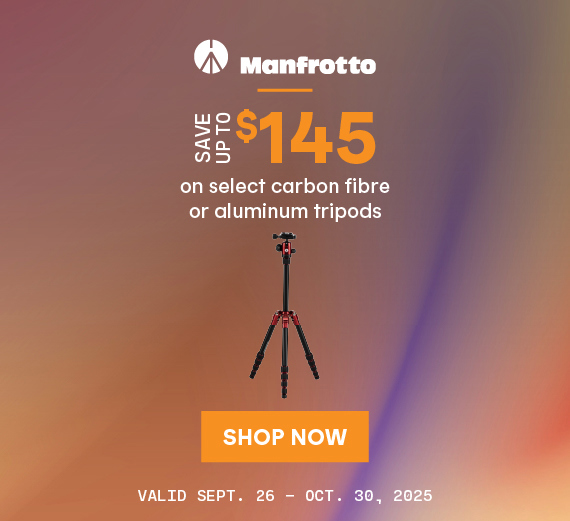 Save up to $145 on select Manfrotto carbon fibre or aluminum tripods
