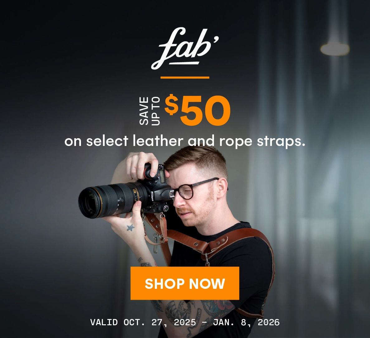 Save up to $50 on select Fab' leather and rope straps