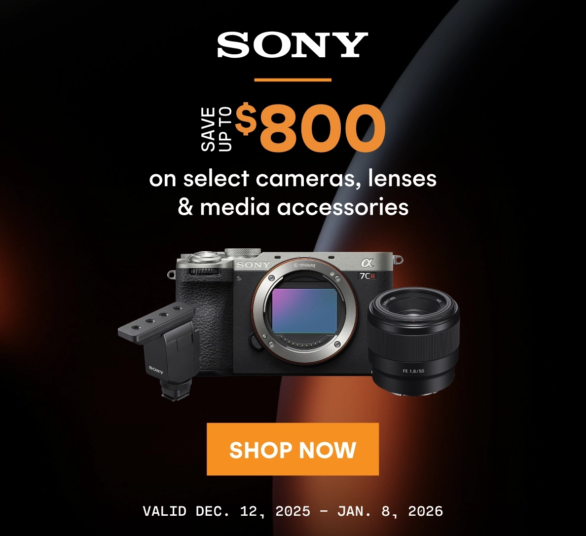 Save up to $800 on select Sony cameras, lenses and media accessories
