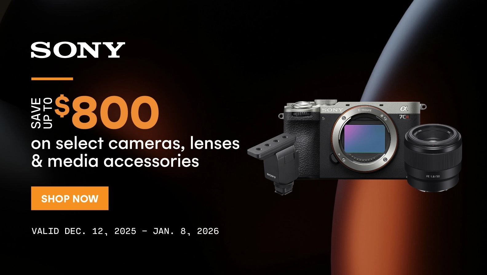 Save up to $800 on select Sony cameras, lenses and media accessories
