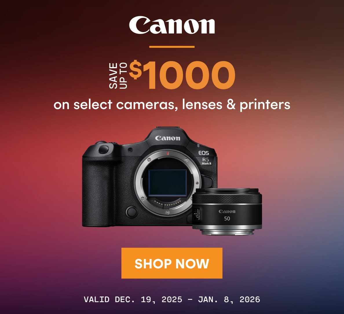 Save up to $1000 on select Canon cameras, lenses and printers