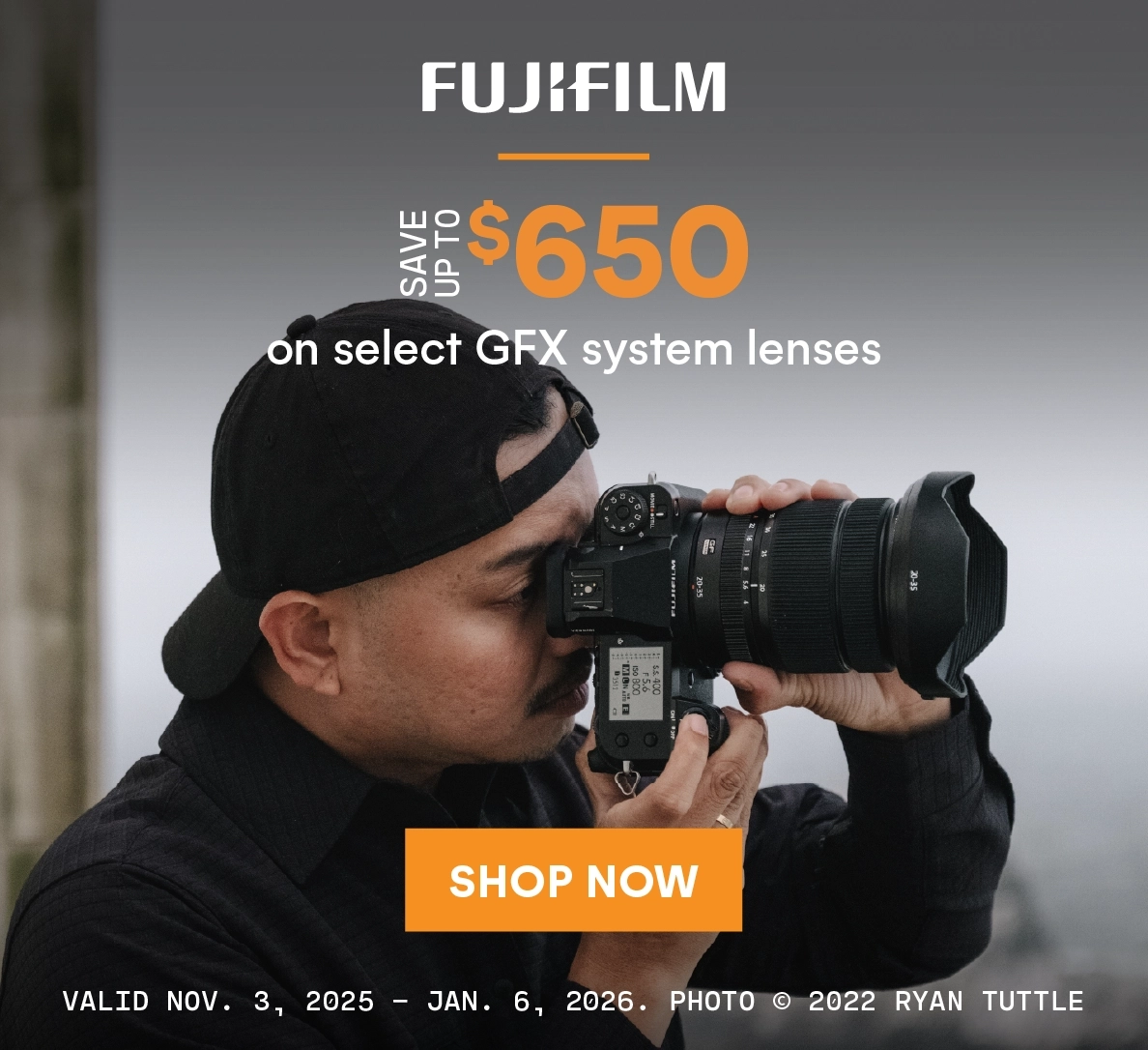 Save up to $650 on select Fujifilm GFX system lenses.