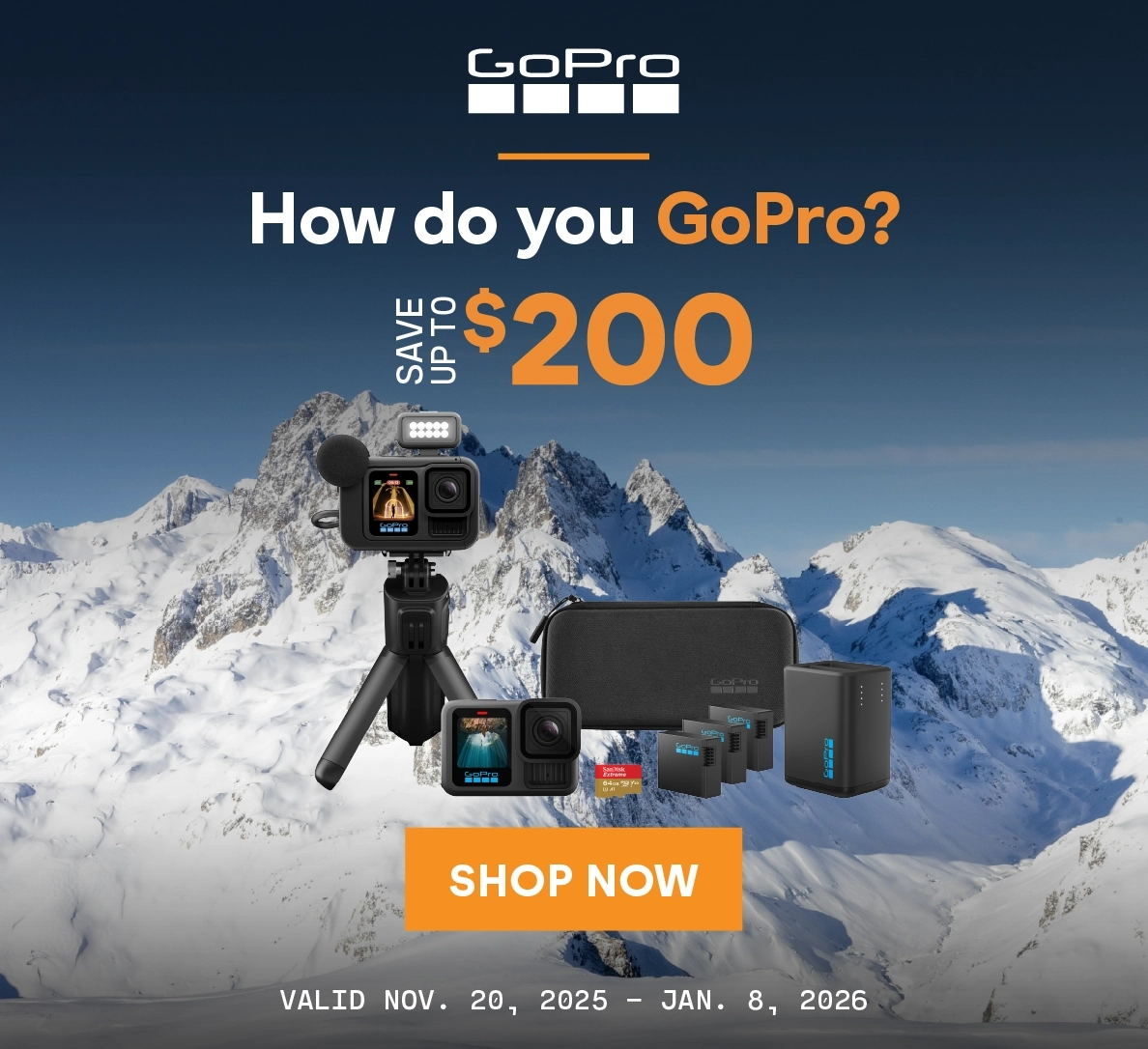 Save up to $200 on select GoPro cameras and accessories!