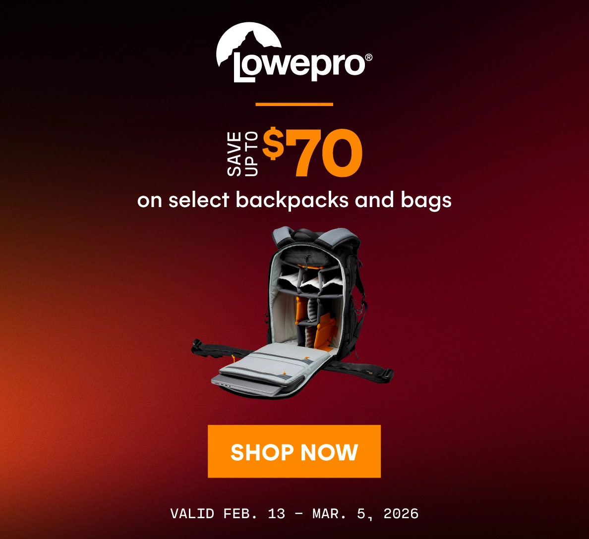 Save up to $70 on select Lowepro backpacks and bags