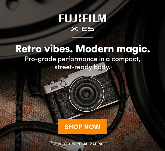 The Fujifilm X-E5 offers pro-grade performance in a compact, street-ready body.
