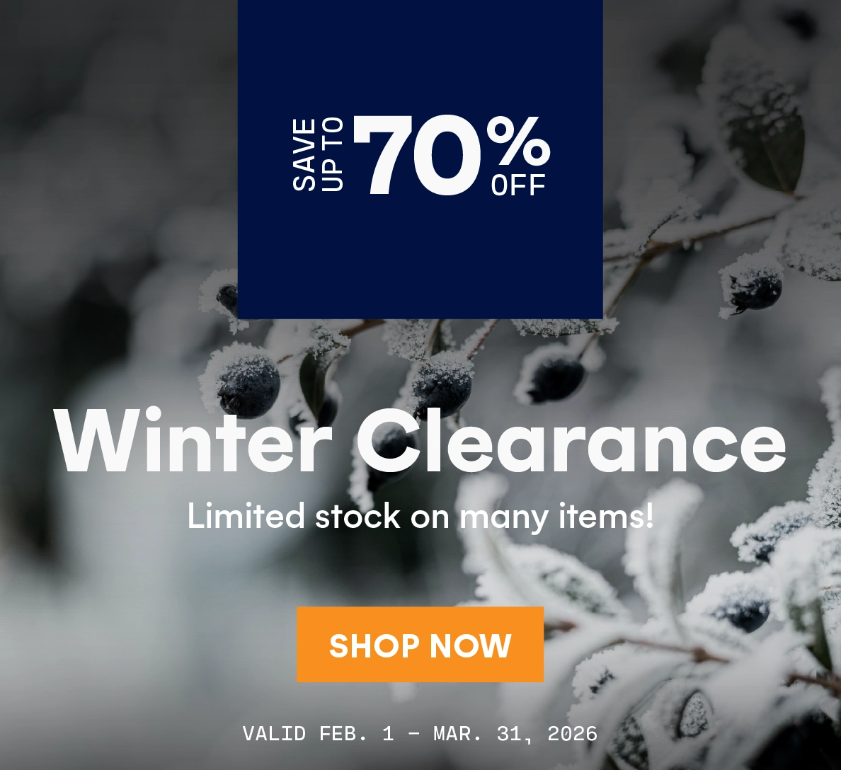 Save up to 70% during our Winter Clearance Sale!