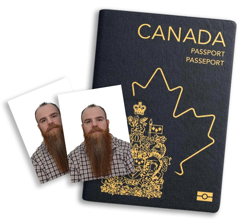 Canadian passport with two printed passport photos