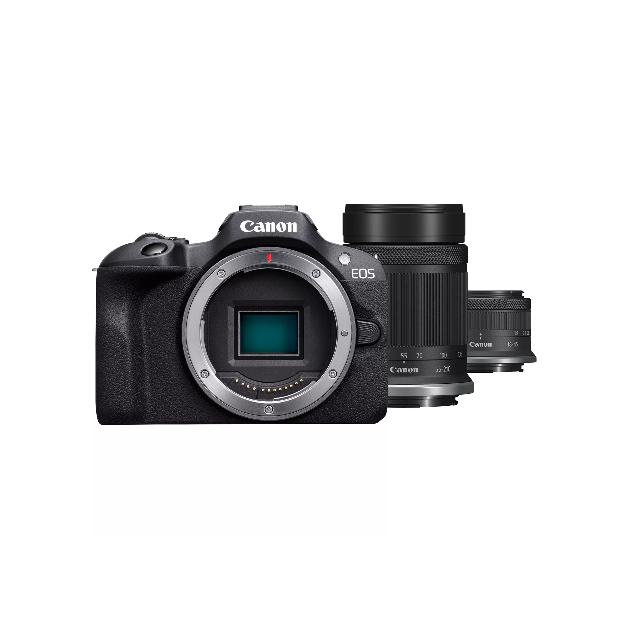 Image of Canon EOS R100 with RF-S 18-45mm and 55-210mm