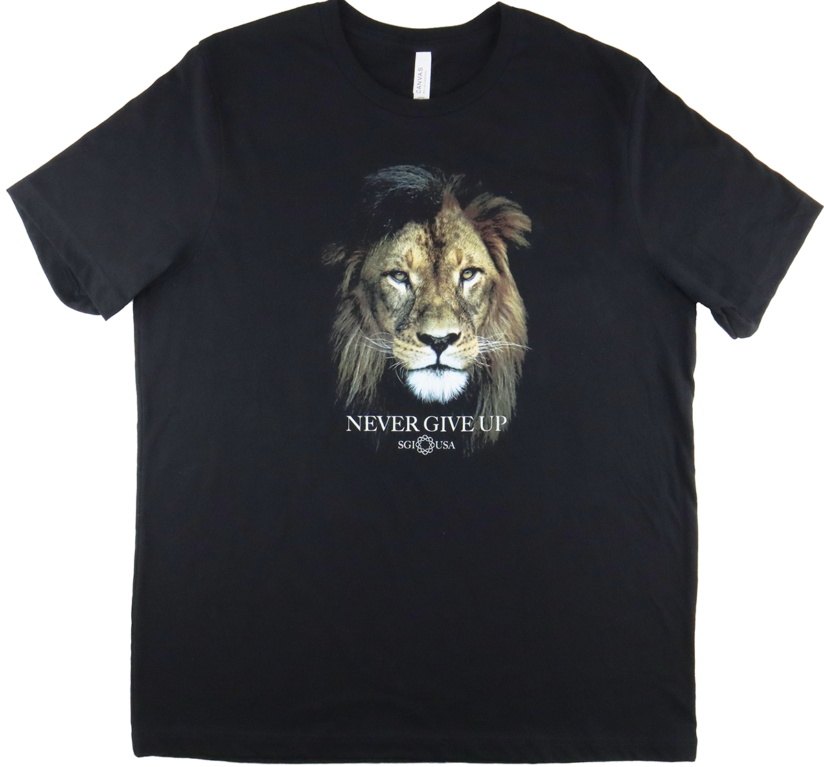 XXL Black 100 Cotton Never Give Up Photo Lion Tee