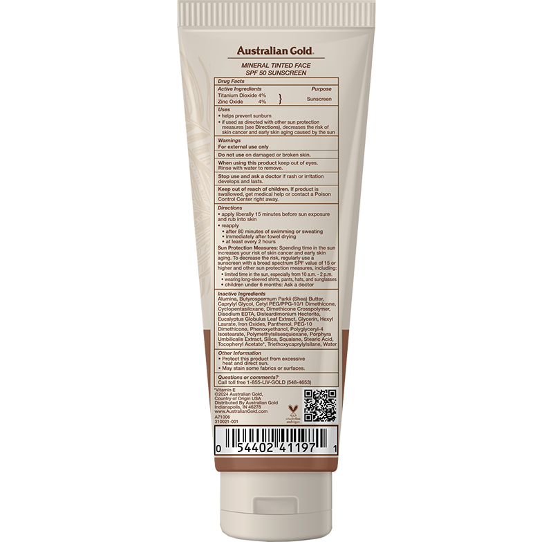 Australian Gold Mineral SPF 50 Tinted Face 2.5 fl oz