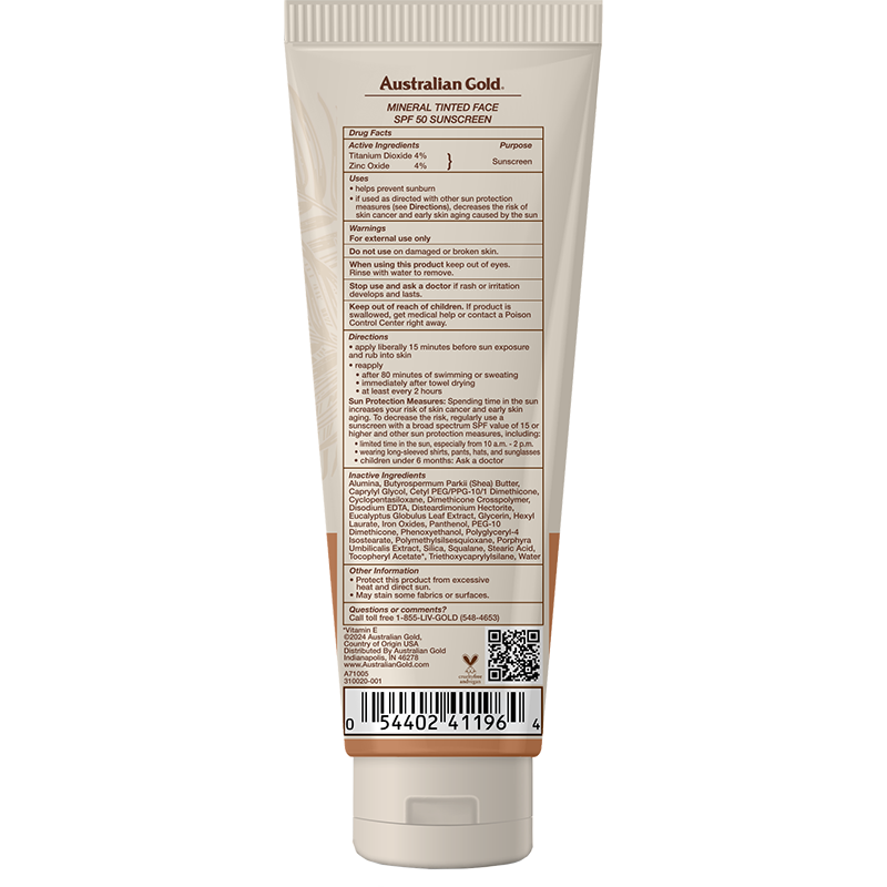 Australian Gold Mineral SPF 50 Tinted Face Medium to Tan