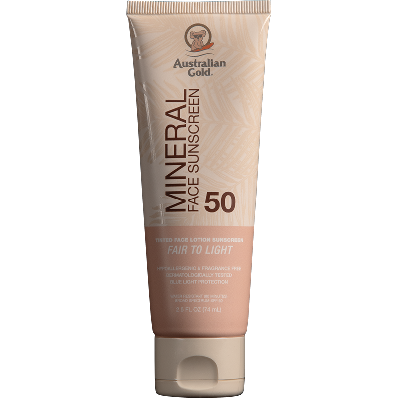 australian gold Mineral SPF 50 Tinted Face Fair to Light 2.5 fl oz