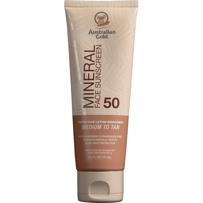 australian gold Mineral SPF 50 Tinted Face Medium to Tan 2.5 fl oz