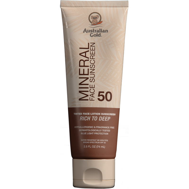 australian gold Mineral SPF 50 Tinted Face Rich to Deep 2.5 fl oz