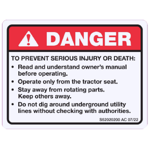 DECAL DANGER READ OWNERS MANUA