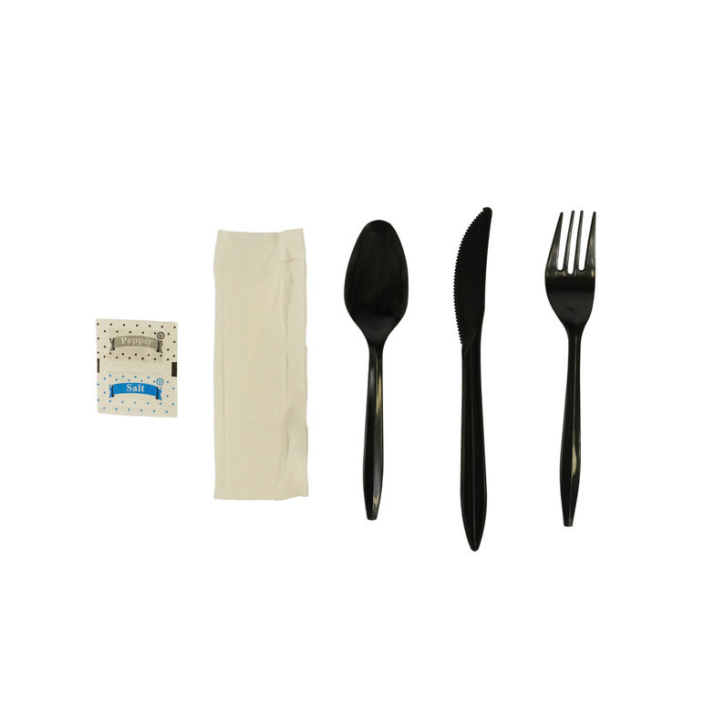 Kit Cutlery Black Fork,knife And Spoon, Salt & Pepper