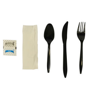 Kit Cutlery Black Fork,knife And Spoon, Salt & Pepper